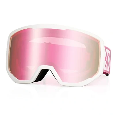 Image of EXP VISION Ski Goggles, Anti fog Snow Snowboard Goggle OTG Dual lens with 100% UV400 Protection for Men Women (Pink Frame Pink)
