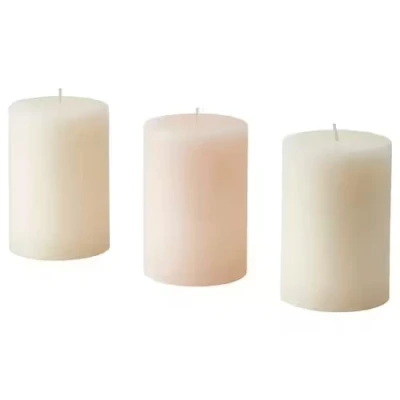 Image of JÄMLIK Scented Pillar Candle, Vanilla/Light beige30 hr + Free finchley Refill Pen (2)