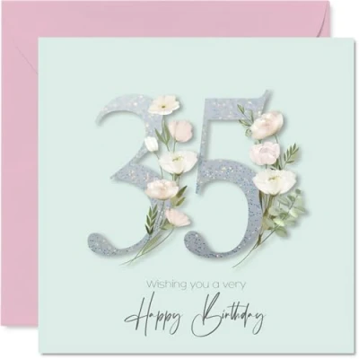 Image of 35th Birthday Cards for Women Fancy Floral Flowers Happy Card 35 Year Old Woman Sister Cousin Friend Neighbour, 145mm Bday Greeting