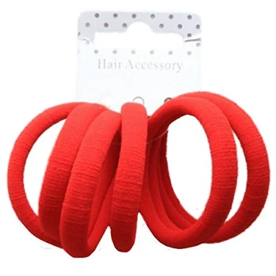 Image of Set of 6 Red Soft Jersey Endless Hair Elastics Bobbles Bands