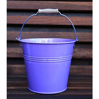 Image of 16CM METAL TIN HERB FLOWER BUCKET WITH WOODEN HANDLE POT PLANTER SWEET TREE (purple)