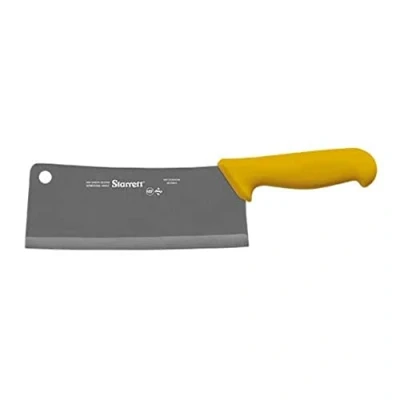 Image of Starrett Professional Stainless Steel Chefs Kitchen Cleaver Knives Wide Rectangular Profile 8 inch (200mm) Yellow Handle