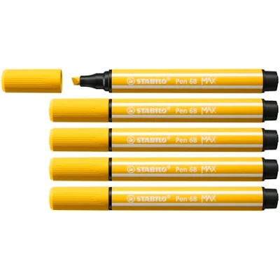 Image of Premium Fibre Tip Pen with Chisel STABILO 68 MAX Pack of 5 Yellow