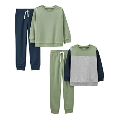 Image of Simple Joys by Carter&#039;s Boys&#039; 4 Piece Sweatshirt Set, Olive/Grey, 5 Years (Pack of 2)