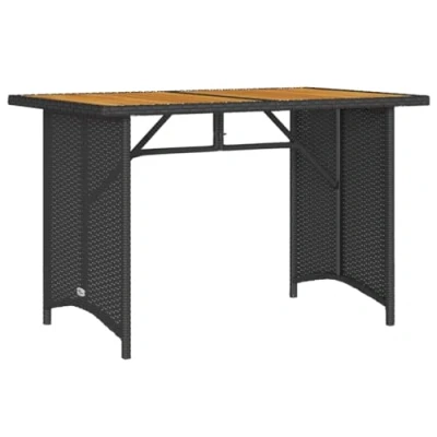 Image of vidaXL Garden Table with Acacia Wooden Top and Poly Rattan Base Black, Weather Resistant Outdoor Furniture for Patio/Deck
