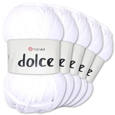 Image of Frida&#039;s Wollhaus YarnArt 5 x 100 g Dolce Chenille Wool Yarn Knitting Crochet Amigurumi 52 Colours (741 White)