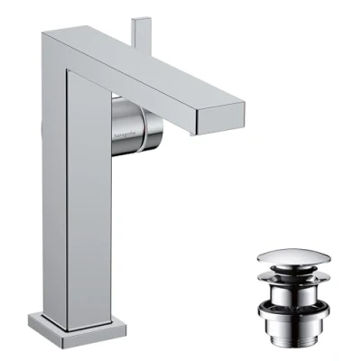 Image of hansgrohe Tecturis E Fine bathroom tap with push open waste set, energy saving (CoolStart), sink spout height 150 mm, basin mixer water (EcoSmart+), chrome, 73040000