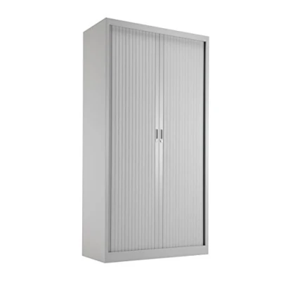 Image of Office Hippo Steel Tambour Cupboard, Fully Lockable Cabinet, Side Opening Metal Storage With 4 Height Adjustable Shelves, Cabinet 50kg Load Capacity Per Shelf Grey