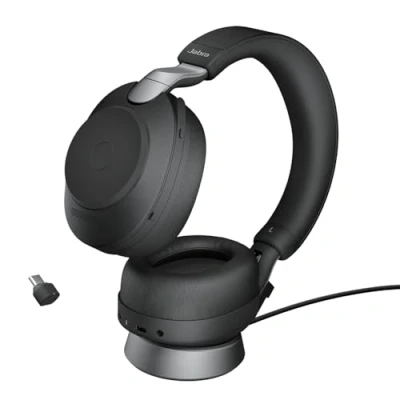 Image of Jabra Evolve2 85 Wireless PC Headset With Charging Stand Noise Cancelling UC Certified Stereo Headphones Long Lasting Battery USB C Bluetooth Adapter Black
