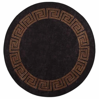 Image of vidaXL Velvet Rug in Black and Gold Bohemian Patterned Round Floor Mat with Anti Slip Backing Noise Absorbing Design, φ120 cm