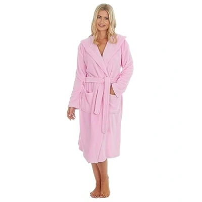 Image of Undercover Ladies Plain Fleece Hooded Robe 34B1837 Baby Pink XL