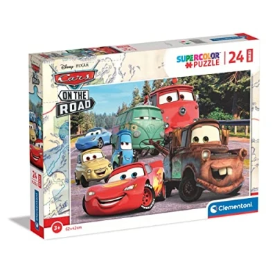 Image of Clementoni 24239 Supercolor Puzzle Disney Pixar Cars On The Road 24 Maxi Pieces, Jigsaw For Kids Age 3, Cartoon, Made In Italy