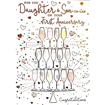 Image of Daughter &amp; Son in Law First Anniversary Card 1st Wedding