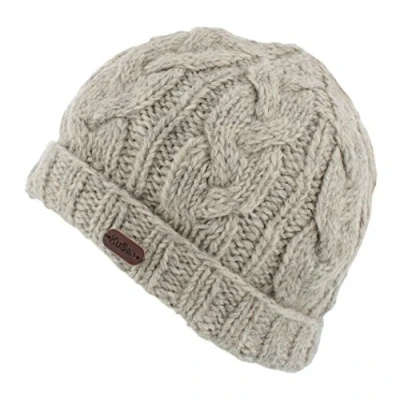 Image of Kusan (KU1107 100% Wool Cable Knit Turn up Beanie hat (Mens/Ladies/Unisex) (Oatmeal)