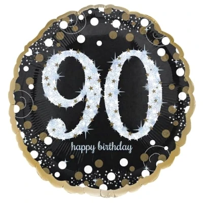 Image of Amscan 9919441 Gold Sparkling Celebration 90th Birthday Round Foil Balloon 18&quot;