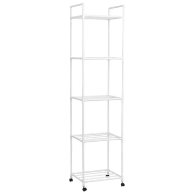 Image of NIHUIFDPY 5 Shelf Narrow Storage Unit with Wheels, Plastic &amp; Metal Shelving Unit, Kitchen, Standing Organiser, Multipurpose Shelves for Kitchen Bathroom Garage Bedroom Living Room