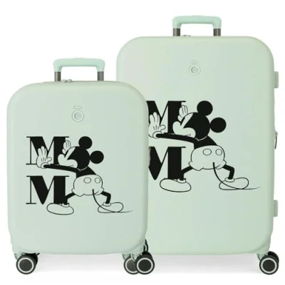 Image of Disney Mickey Happiness Green Suitcase Set 55/70 cm Rigid ABS Integrated TSA Closure 116L 7.54 kg 4 Double Wheels Hand Luggage