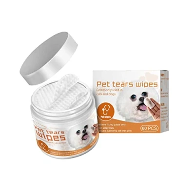 Image of su xuri Eye Wipes For Dogs 60pcs Grooming Safe &amp; Easy Cleaning Tear Stains, Dog Crust Discharge Natural Soothing Aloe Glycerin Chamomile Extract, White