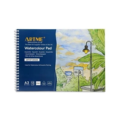 Image of Artme A3 Watercolour Pad x 12 Sheets/ 300gsm/ Firmly Textured/Cold Pressed/Cellulose Acid Free/Premium Quality Drawing Sketchbook Aquarelle &amp; Gouache Painting(1 Pack)
