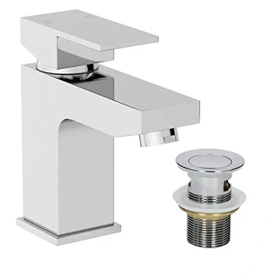 Image of Architeckt® Ibbardo Bathroom Basin Sink Mixer Tap with Waste Modern Mono Square Single Lever Handle Faucet for Sinks, Chrome