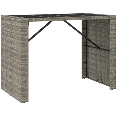 Image of vidaXL Bar Table with Glass Top Grey 145x80x110 cm Poly Rattan