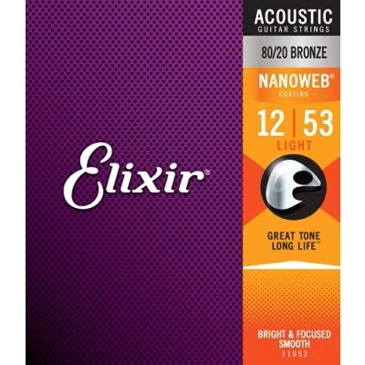 Image of ELIXLR Strings 80/20 Bronze Acoustic Guitar w NANOWEB Coating, Light (.012 .053)