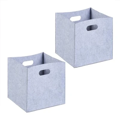 Image of Relaxdays Storage Box, Set of 2, Foldable Organisers, hwd: 30 x cm, Grip Holes, Made Felt, Grey