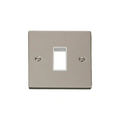 Image of Click Deco 1 Gang MiniGrid Single Aperture Unfurnished Plate Pearl Nickel White Inserts
