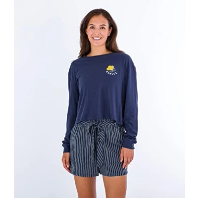 Image of Hurley Women&#039;s Anna Washed Cropped Boyfriend Ls Tee T Shirt, Mood Indigo, XS