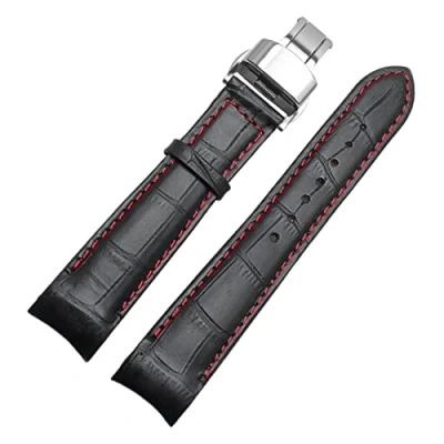 Image of SZCURC Curved end watch strap Genuine Leather Bracelet 20 mm 21 22 Stylish &amp; Durable Replacement Band