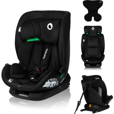 Image of LIONELO Lavender I Size Car Seat 76 150cm with ISOFIX &amp; Top Tether Installation Enhanced Safety Steel Reinforced Frame Adjustable Headrest 5 Recline Positions Ventilated Washable (Black, Size)