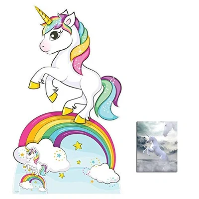 Image of BundleZ 4 FanZ by Starstills Fan Pack Fantasy Rainbow Unicorn Lifesize and Mini Cardboard Cutout / Standup with 20cm x 25cm Star Photo