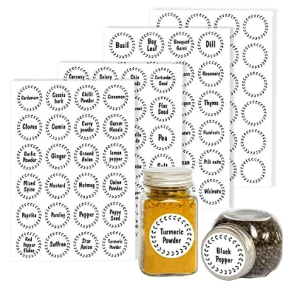 Image of Pack of 96 Spice Labels Stickers for Jars (30 mm) Waterproof Jar Herbs, Seasoning Pre Printed Pantry Kitchen Storage Packwith®