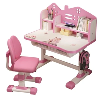 Image of lamphle Kids Desk and Chair Set,2Pcs/Set Multi Bookstand Widened Desktop Set,Height Adjustable Children School Study Drawing Writing with Storage Drawer for Boys &amp; Girls Pink