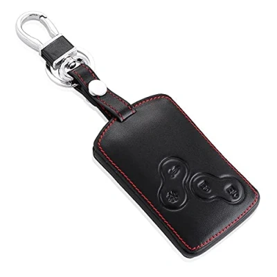 Image of Happyit Leather Car Smart Key Cover Case for Renault Clio Scenic Megane Duster Sandero Captur Twingo koleos 4 buttons Remote Control (Black + red)