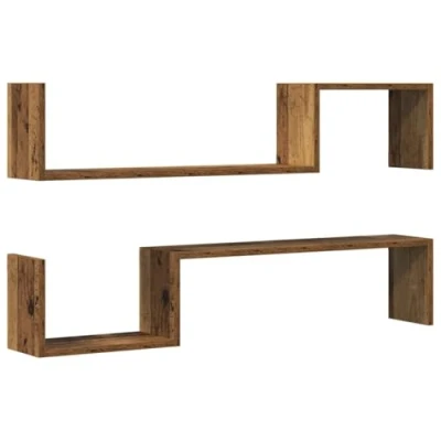 Image of vidaXL Engineered Wood Wall Shelves 2 Pcs 100x15x20 cm Old Brown Modern Style for Living Room, Office, Study Floating Display Storage Books and Decor