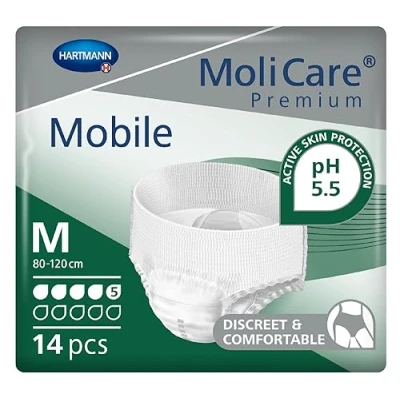 Image of MoliCare Premium Mobile Disposable Underpants: Discreet Usage for Woman and Men with Incontinence; 5 Drops, Size M, Pack of 14