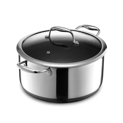 Image of HexClad Hybrid Nonstick 7.5 Litre Stockpot with Tempered Glass Lid, Dishwasher Safe, Induction Ready, Compatible All Cooktops