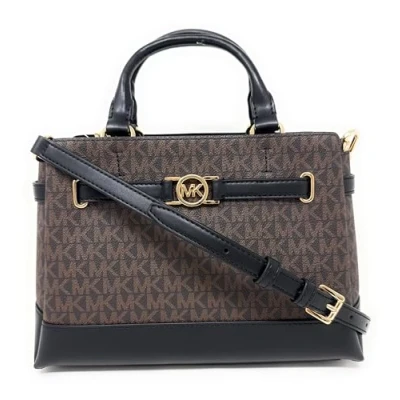 Image of Michael Kors Reed Small CZ Belted Logo Charm Crossbody Satchel Bag Brown 35F4G6RS1B Brown,