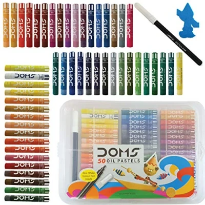 Image of 50 Assorted Colour Shades DOMS Oil Pastels Rich Bright Smooth + 1 x ZOFAX Fine Black Ball Pen