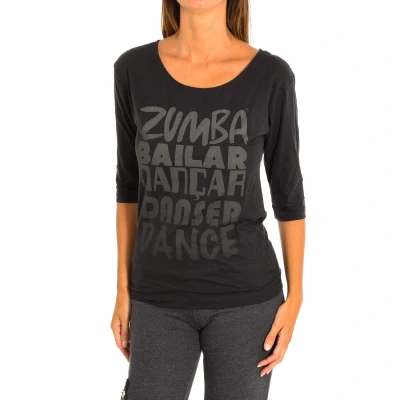 Image of Zumba Womenss round neck 3/4 sleeve sports T shirt Z1T00684 Grey Cotton Size X Small