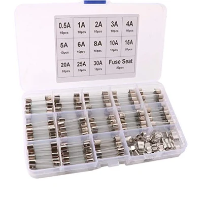Image of QitinDasen 130Pcs Professional 6 X 30mm Car Glass Tube Fuses, Fast Blow Fuses Set, Quick Fuse with 20Pcs Seat (AMP: 0.5/1/2/3/4/5/6/8/10/15/20/25/30A)