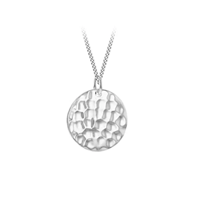 Image of Tuscany Silver Women&#039;s Sterling 16mm Hammered Disc Pendant on Curb Chain 46cm/18&quot;
