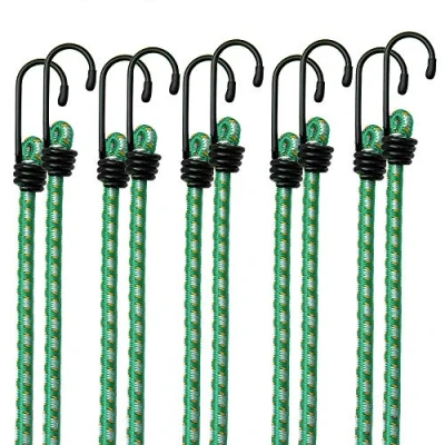 Image of DEUBA® 10x Bungee Cords With Hooks 61cm Lashing Straps for Securing Luggage, Camping Tents, Tarps, Garden Furniture, Wheelie Bin Lid Weatherproof &amp; Scratch Resistant