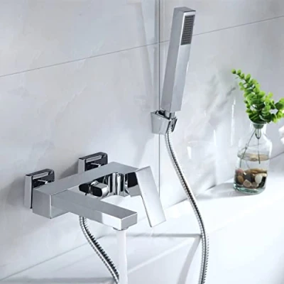 Image of Nes Home Lunar Wall Mounted Bath Shower Mixer Tap &amp; Handset Kit Chrome