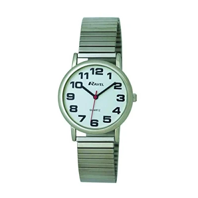 Image of Ravel Women&#039;s Easy Read Watch with Big Numbers on Stainless Steel Expander Bracelet Silver Tone/White Dial