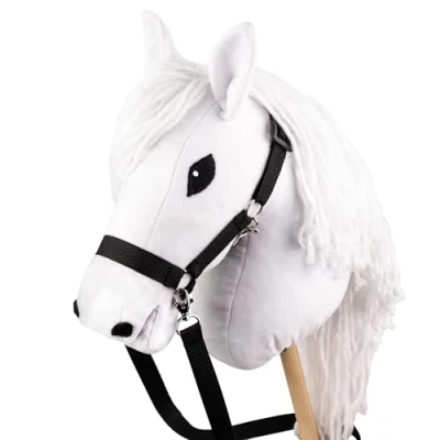 Image of SKIPPI Hobby Horse White, Large on a Stick, A3 size, Halter and Reins Included, Horsing, Stick Horse, Gift for Girls, Children, Girls Toy