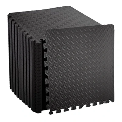 Image of MaxStrength Gym Flooring Mat, 12mm Foam Exercise Mats, Interlocking Puzzle EVA Floor Tiles, Non slip Rubber Cushion For Home Workout, Bonus Adhesives (16 Mats = 64 Square Feet) Black