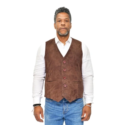 Image of Men&#039;s Smart Real Suede Leather Tan Gilet Waistcoat Biker Fashion Vest 4XL