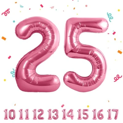 Image of Number Balloons 25,Pink 25 Balloon 40 Inch Giant Helium Foil for Boys Girls 25th Birthday Party Decor Anniversary Decorations Supplies
